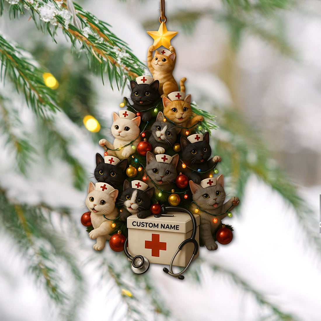 Personalized Christmas Tree Cat Nurse Ornament