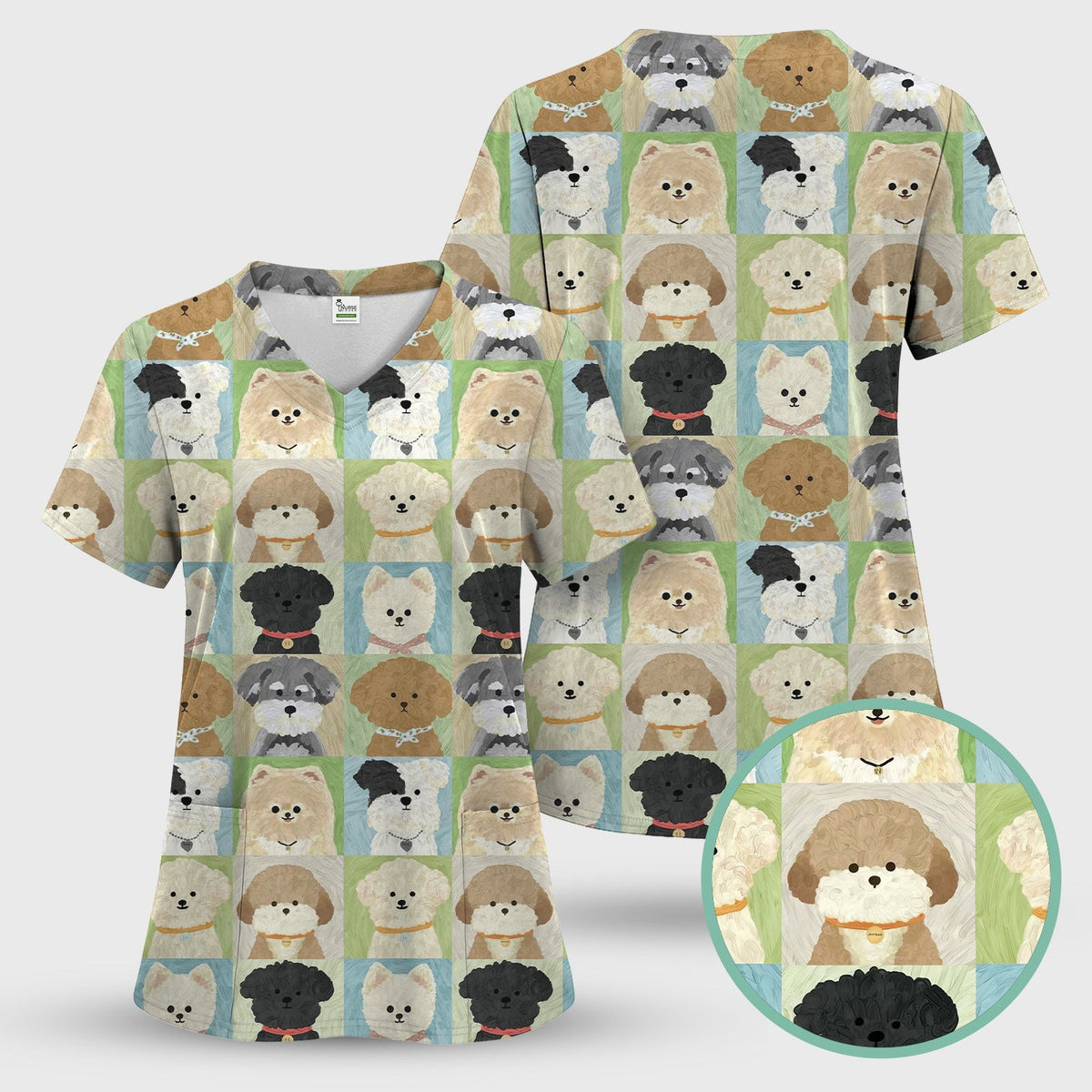 Adorable Different Dog Breeds Nurse Scrub Top