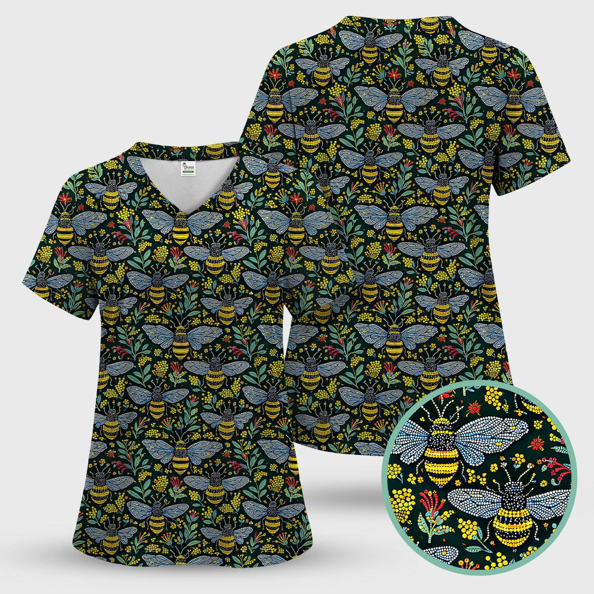 Honey Bee Wildflower Garden Nurse Scrub Set