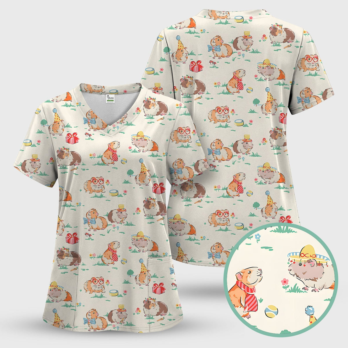 Guinea Pig Party Nurse Scrub Top