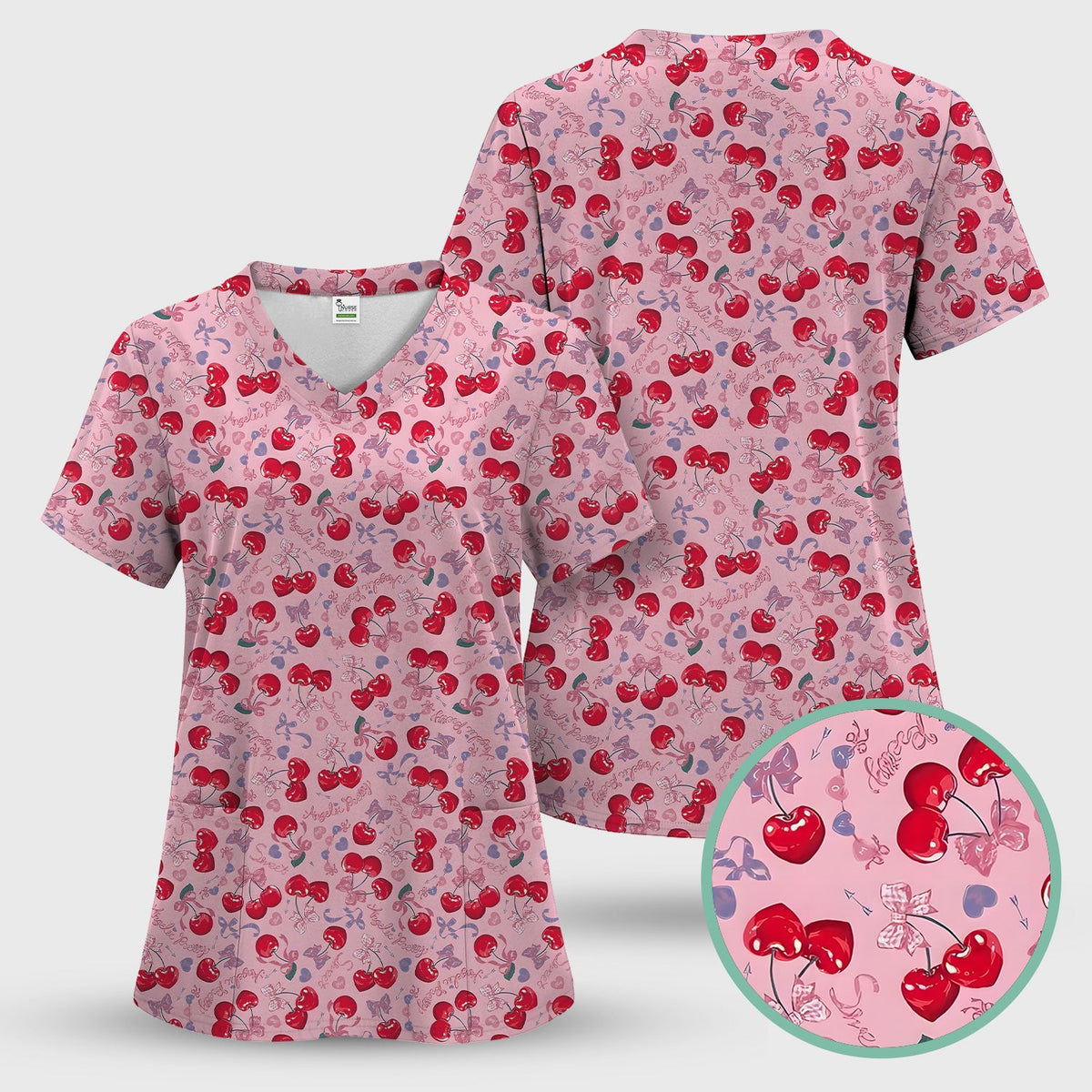 Cherry Blossom Scrub Set, Sweet Pink Nursing Uniform For Women
