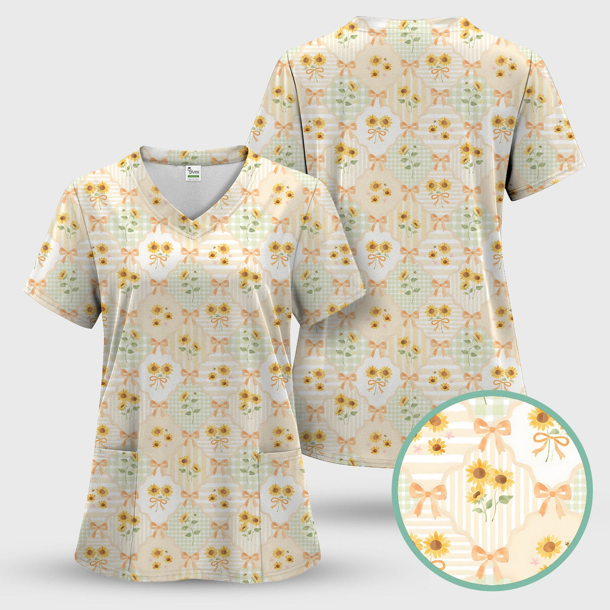 Sunflower Ribbon Patchwork Nurse Scrub Set