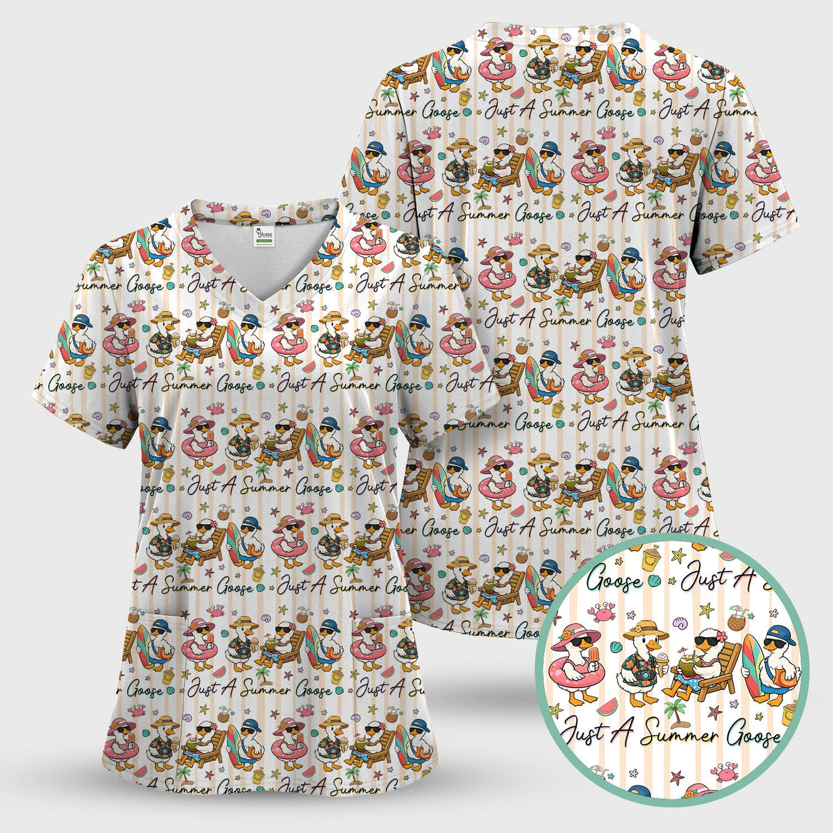 Summer Beach Goose Vacation Nurse Scrub Set
