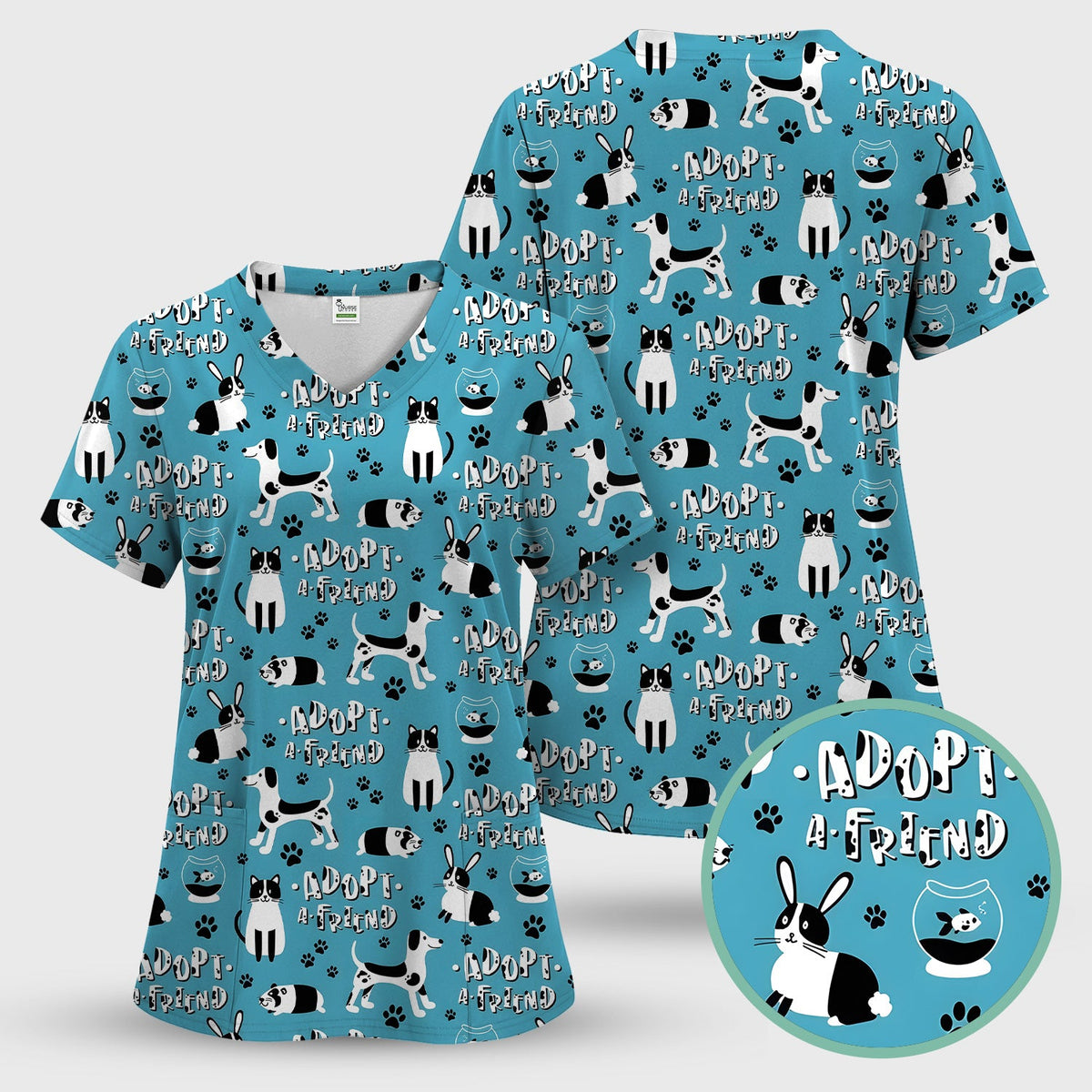 Cute Adopt A Friend Pet Nurse Scrub Top