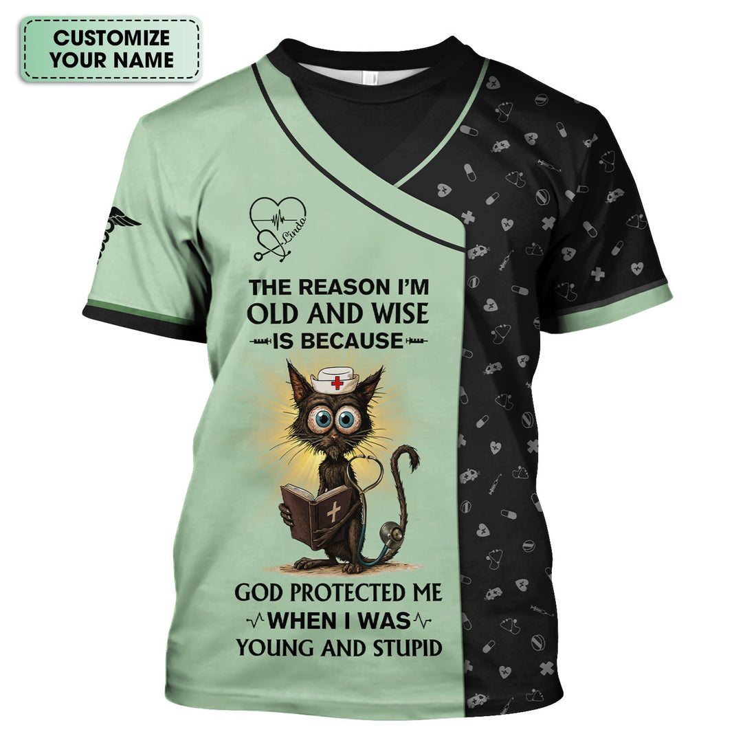 Personalized God Protected Me Cat Nurse Shirt