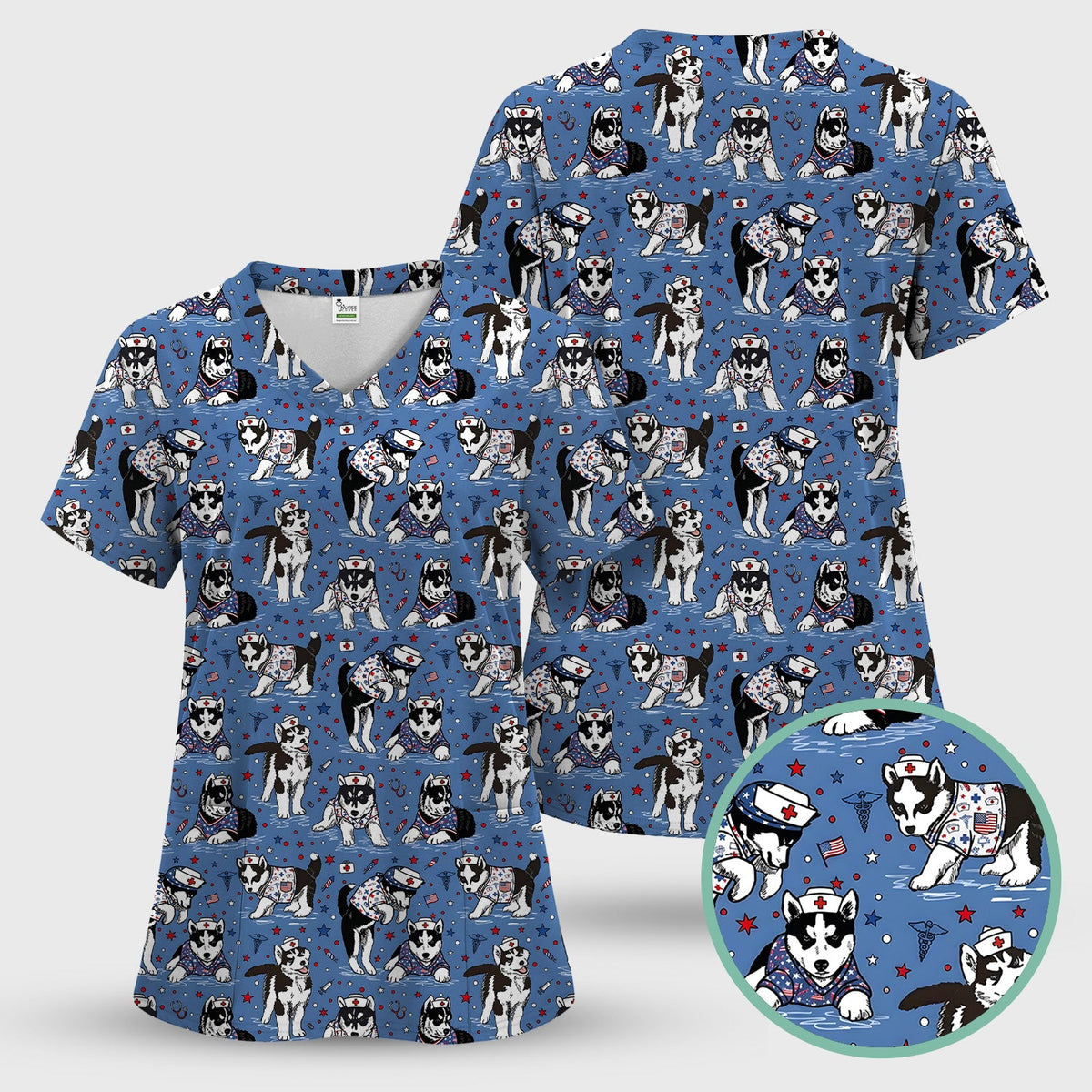 Husky Dog Nurse Scrub Top
