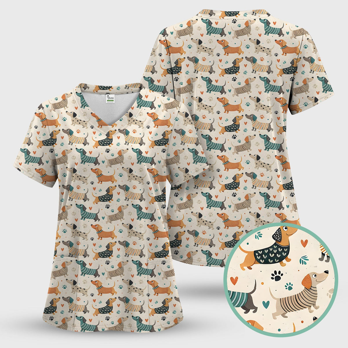 Fun Dachshund Paw Heart Nurse Scrub Set