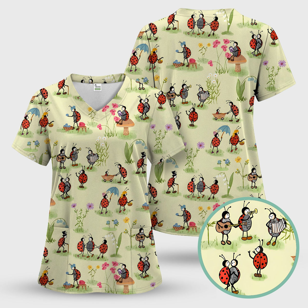 Whimsical Ladybug Garden Activity Nurse Scrub Set