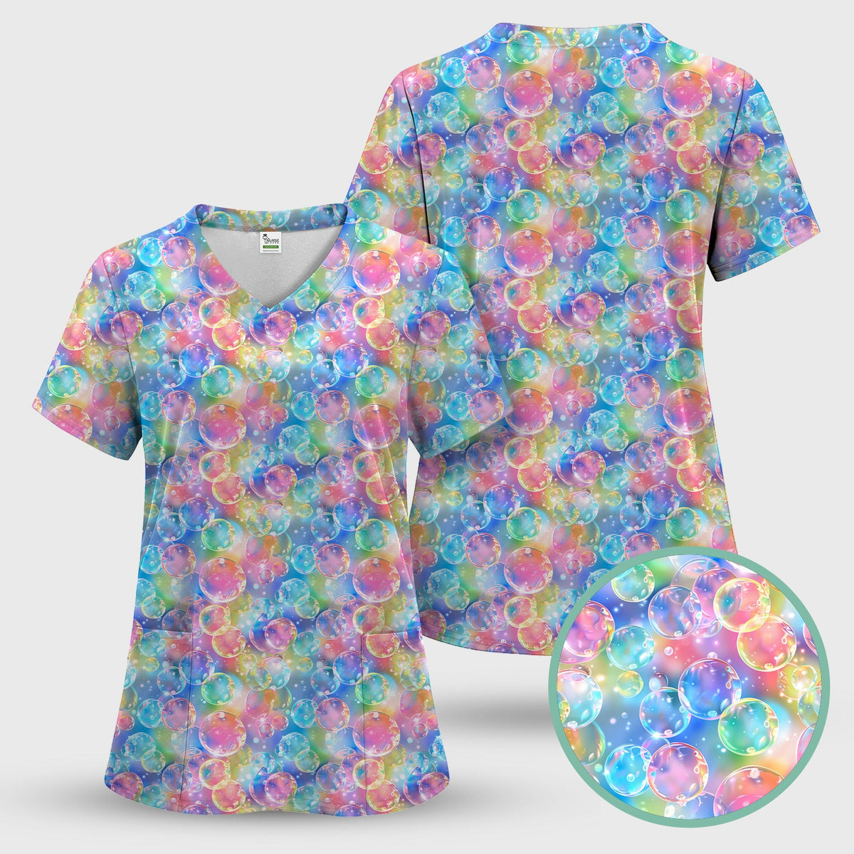 Colorful Floating Soap Bubble Nurse Scrub Top