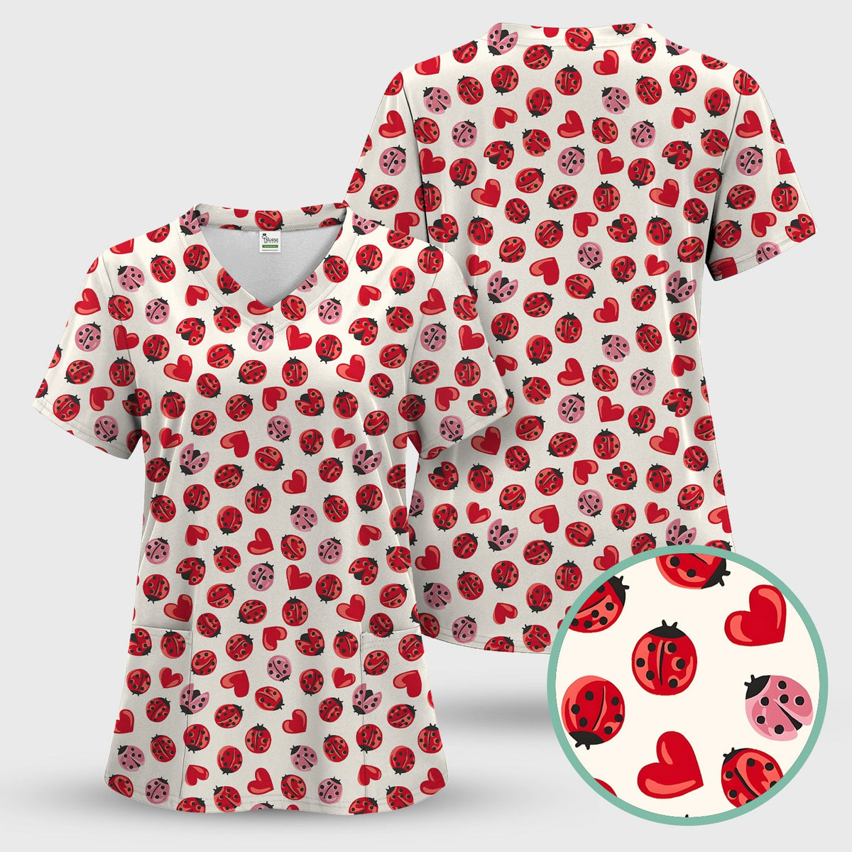 Ladybug Red Heart Nurse Scrub Set