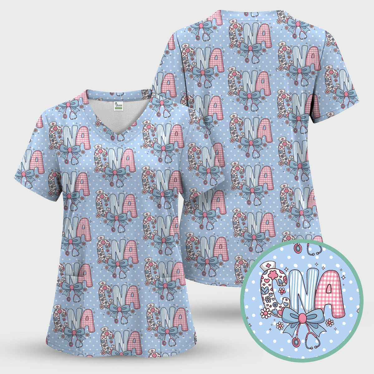 Floral Bow Nurse Scrub Set