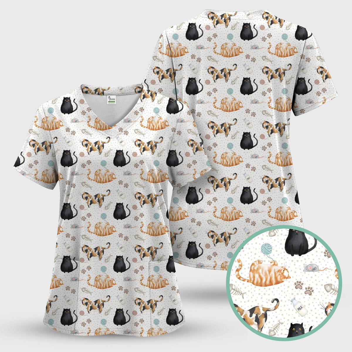 Cat Yarn Paw Nurse Scrub Set