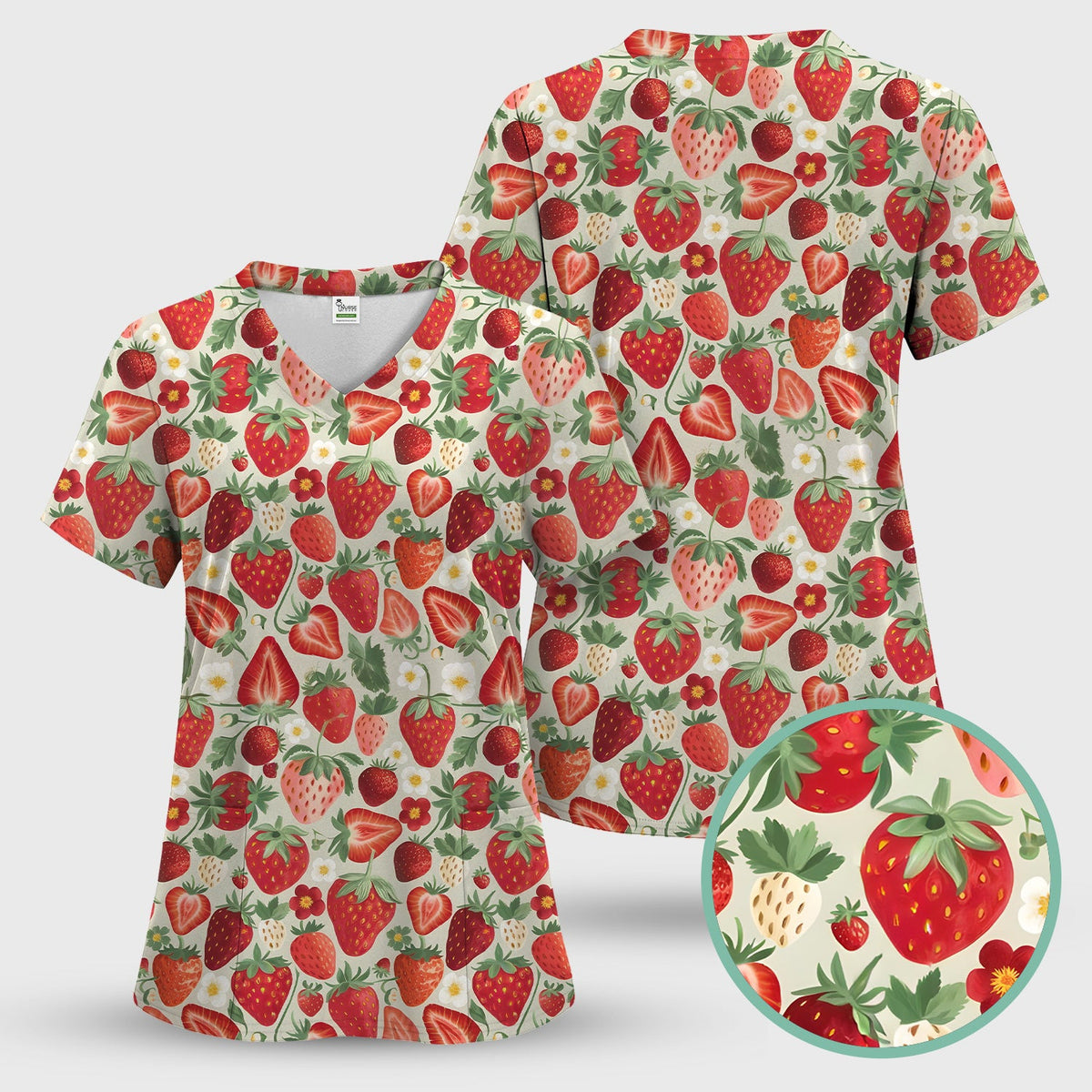 Fresh Strawberry Leaves Nurse Scrub Top