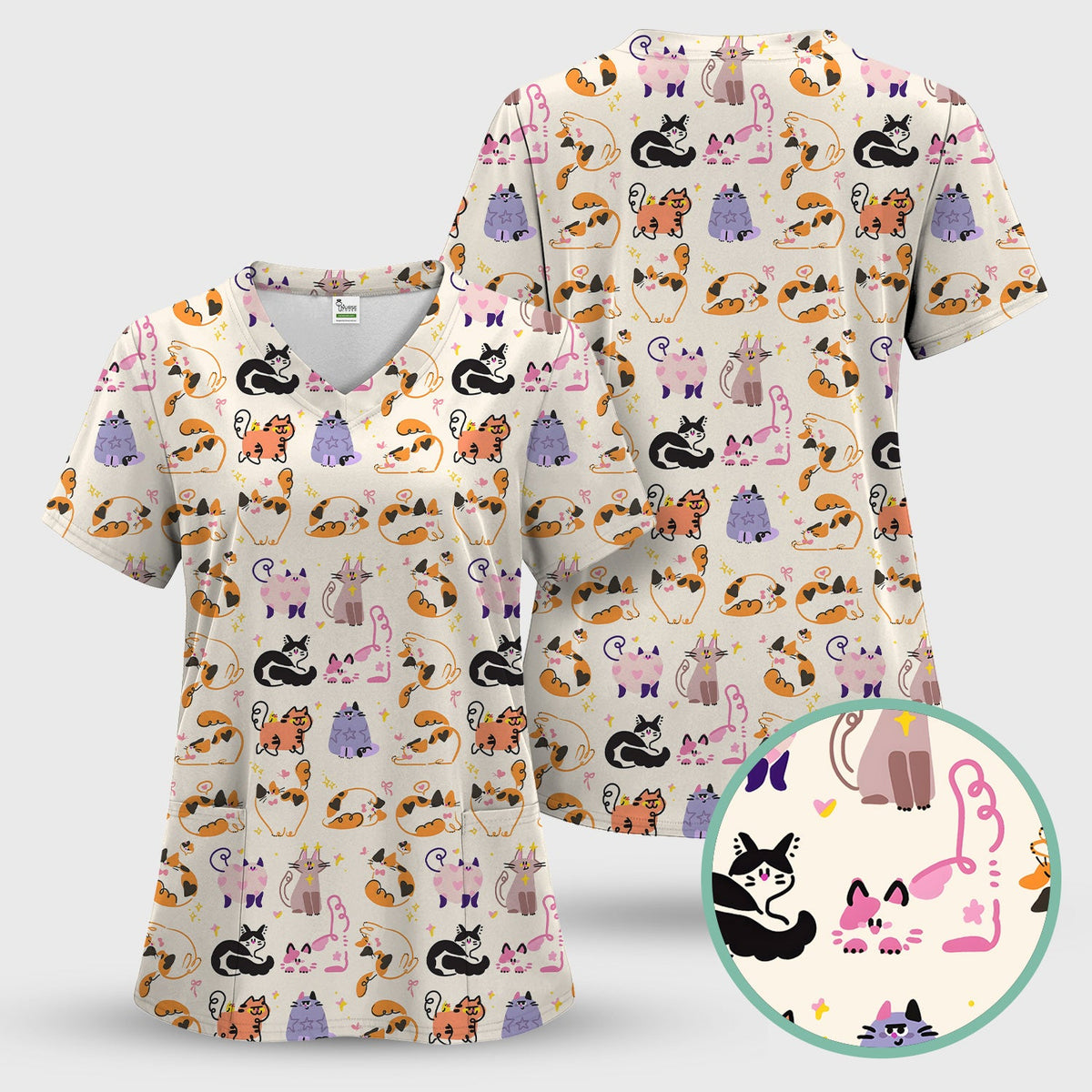 Cute Cats Pattern Nurse Scrub Set