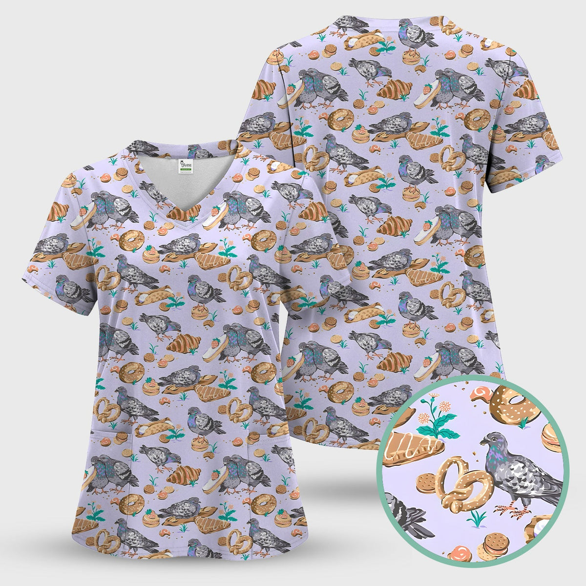 Pigeon Bread Snack Nurse Scrub Set
