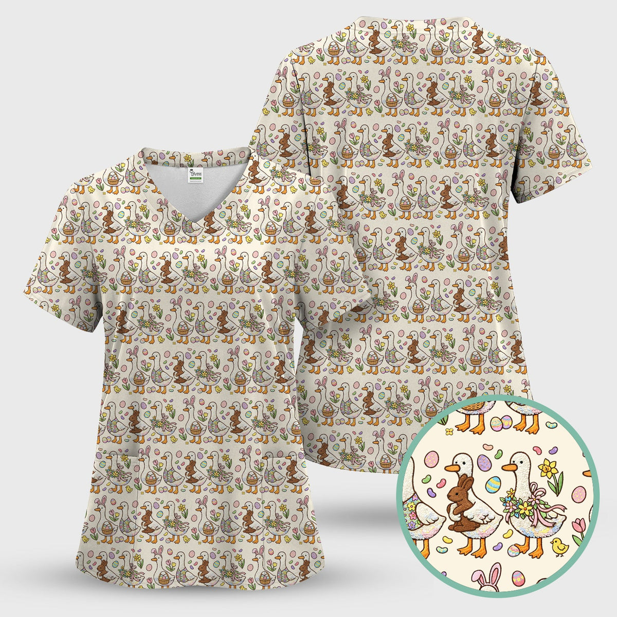 Duck Bunny Egg Floral Nurse Scrub Set - Easter Gift
