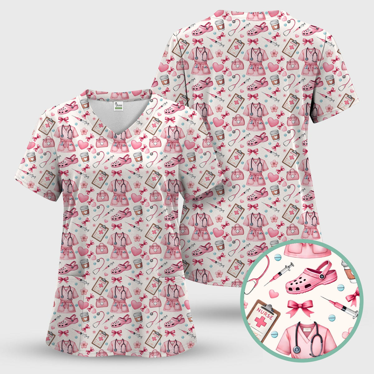 Valentine Pink Nurse Icons Scrub Set