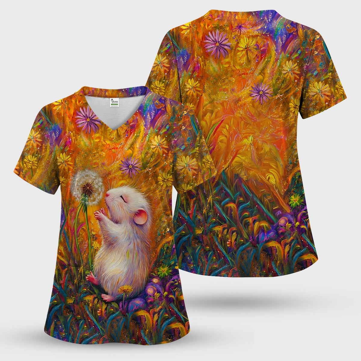 Whimsical Mouse Dandelion Nurse Scrub Set