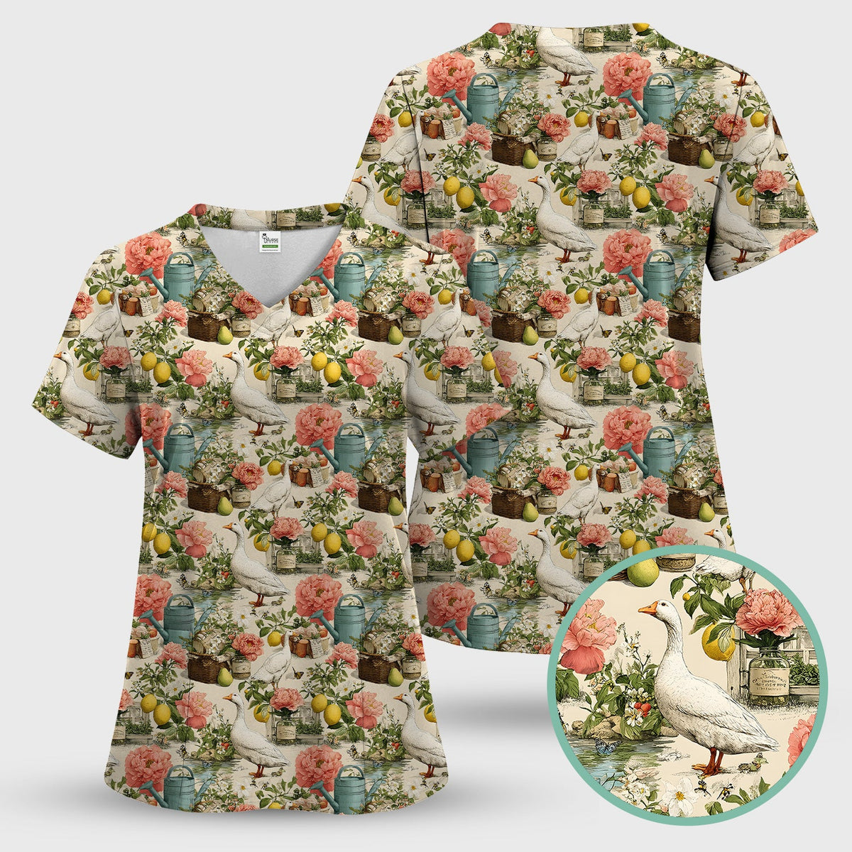 Vintage Goose Garden Floral Nurse Scrub Set