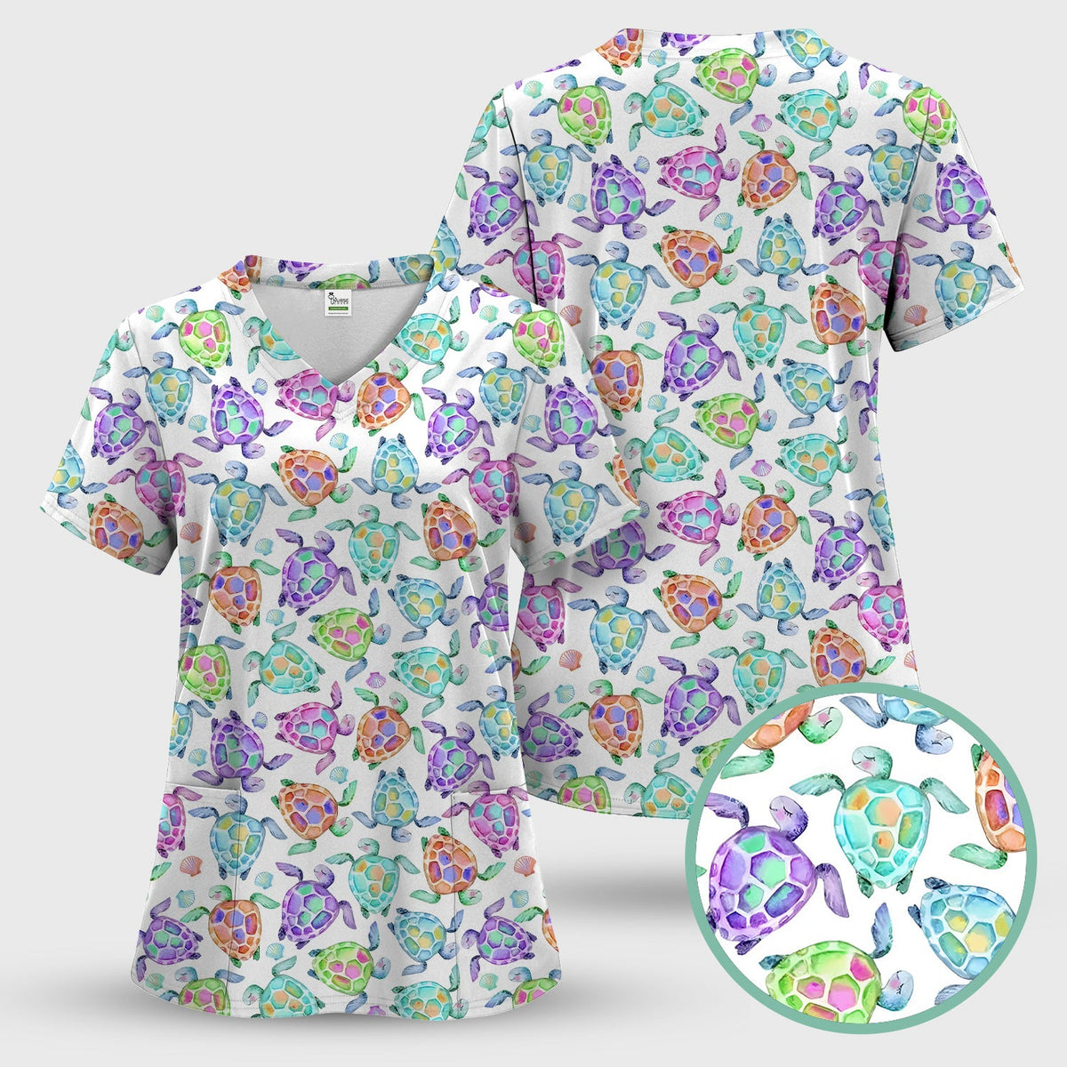 Potted Plant Orchid Cactus Pattern Scrub Top, Comfortable Scrubs for Nurses