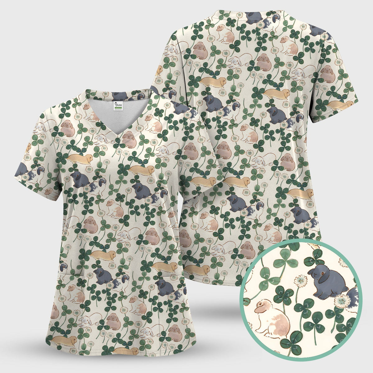 Bunny Clover Garden Meadow Nurse Scrub Set