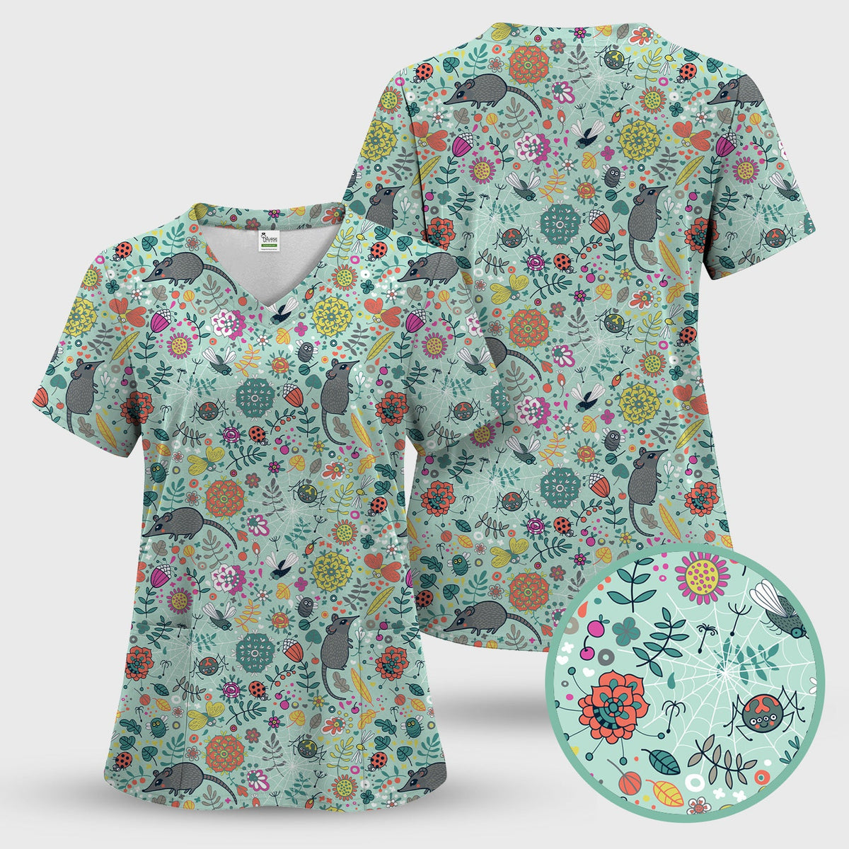 Woodland Mouse Floral Nurse Scrub Set