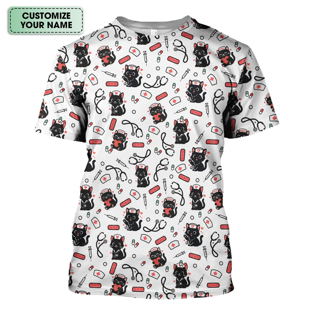 Personalized Adorable Cat Stethoscope Nurse Shirt