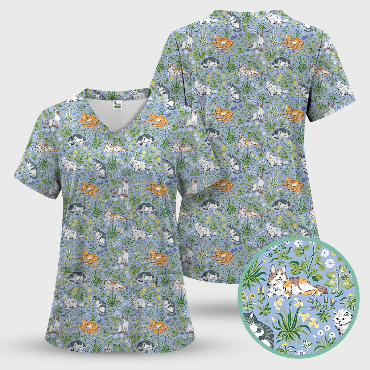 Floral Cat Garden Nurse Scrub Set
