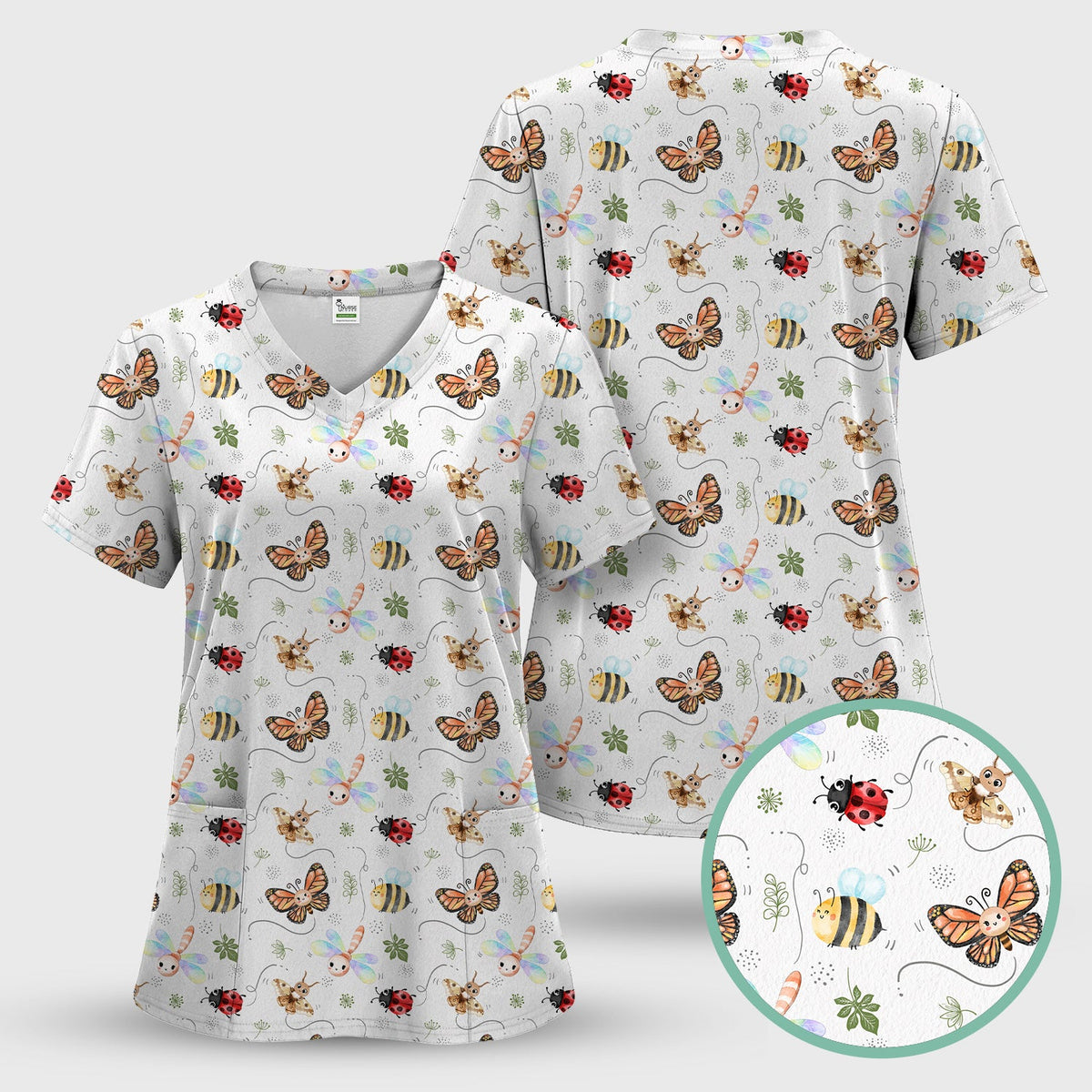 Colorful Garden Insect Nurse Scrub Set