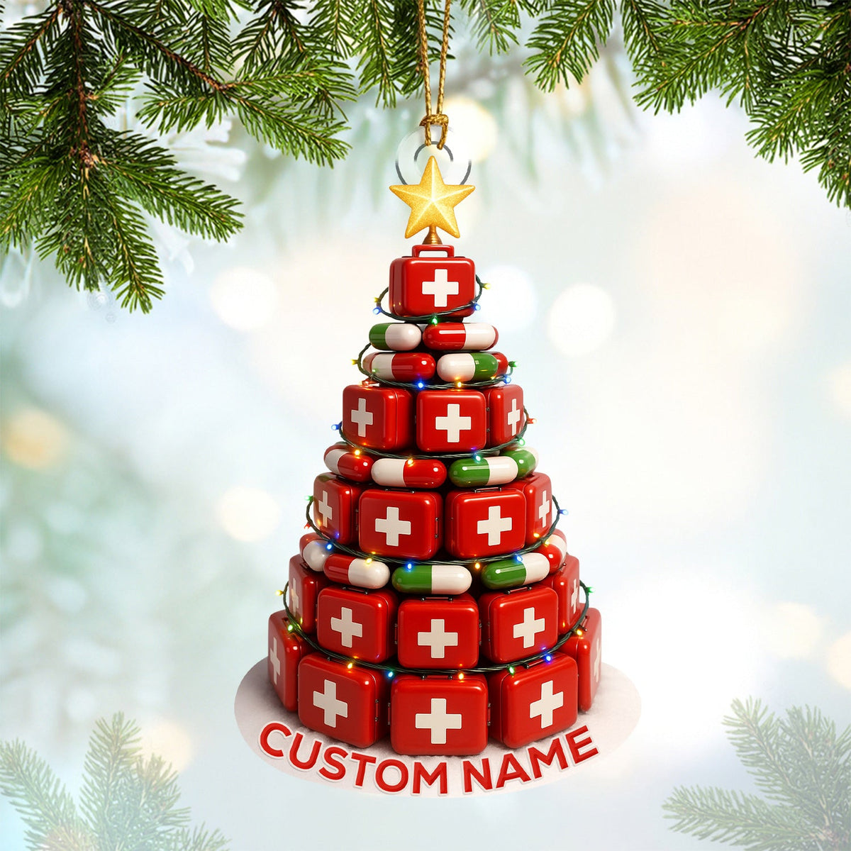 Personalized Pill Box Christmas Nurse Ornament