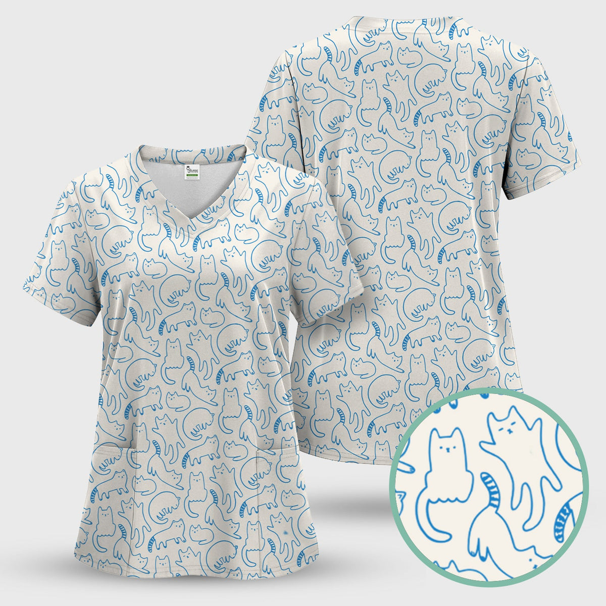 Artistic Cat Nurse Scrub Top