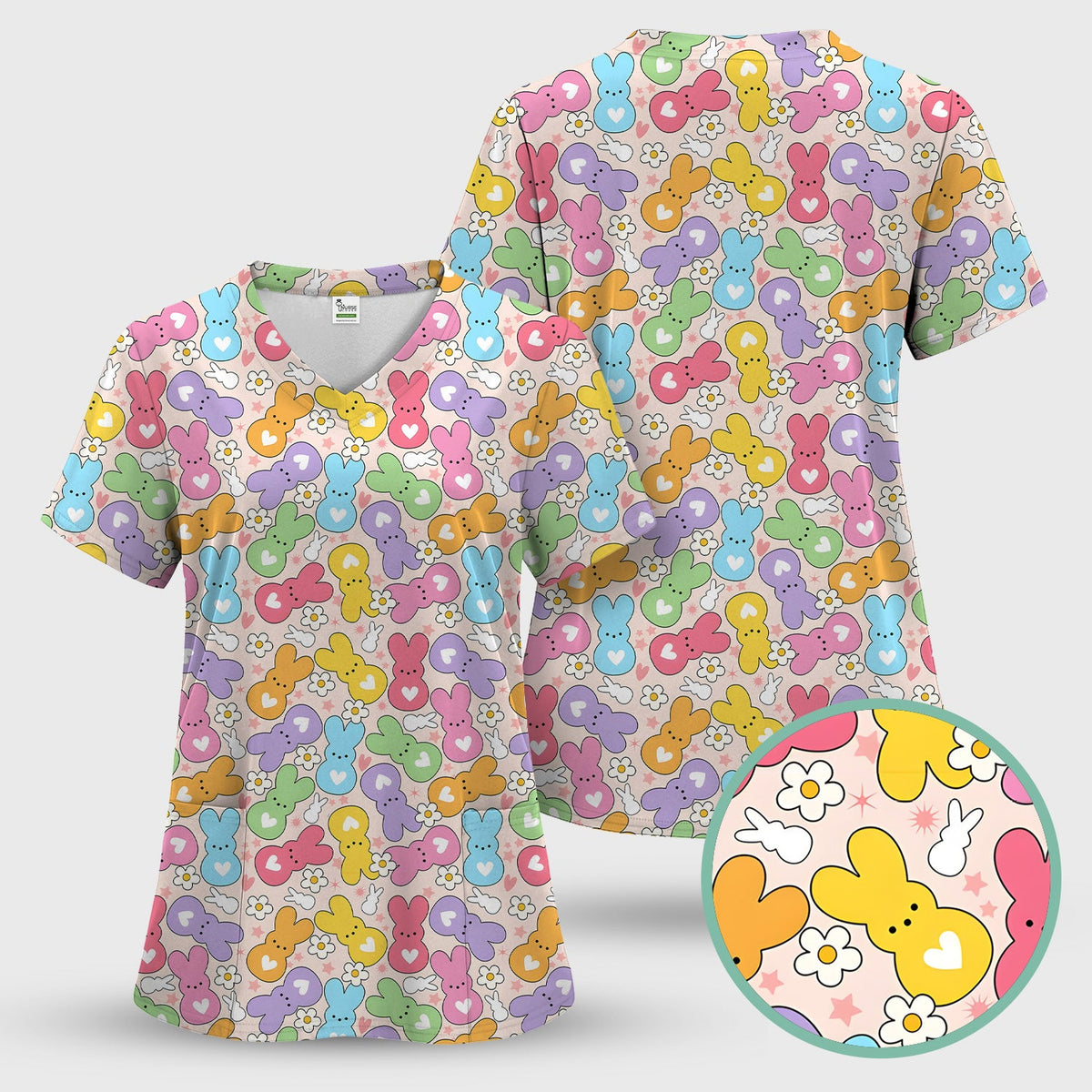 Sweet Pastel Bunny Daisy Nurse Scrub Set