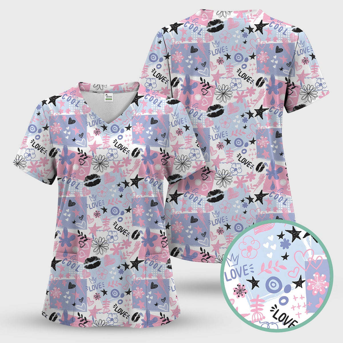 Love Hearts Doodle Nurse Scrub Set