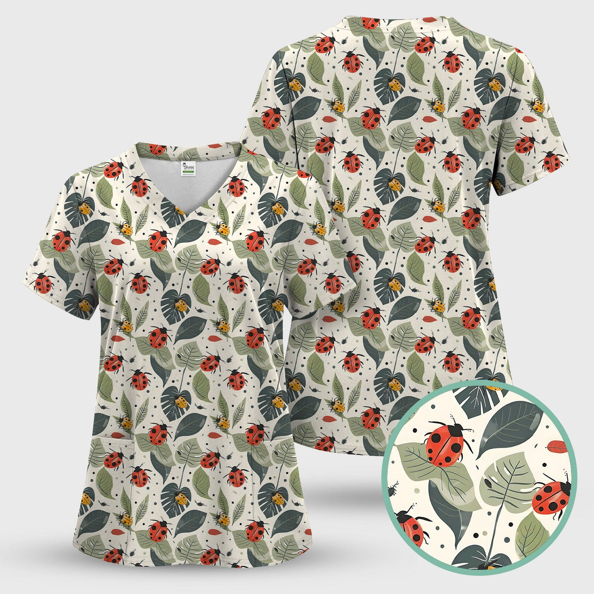 Ladybug Leaf Nature Nurse Scrub Set