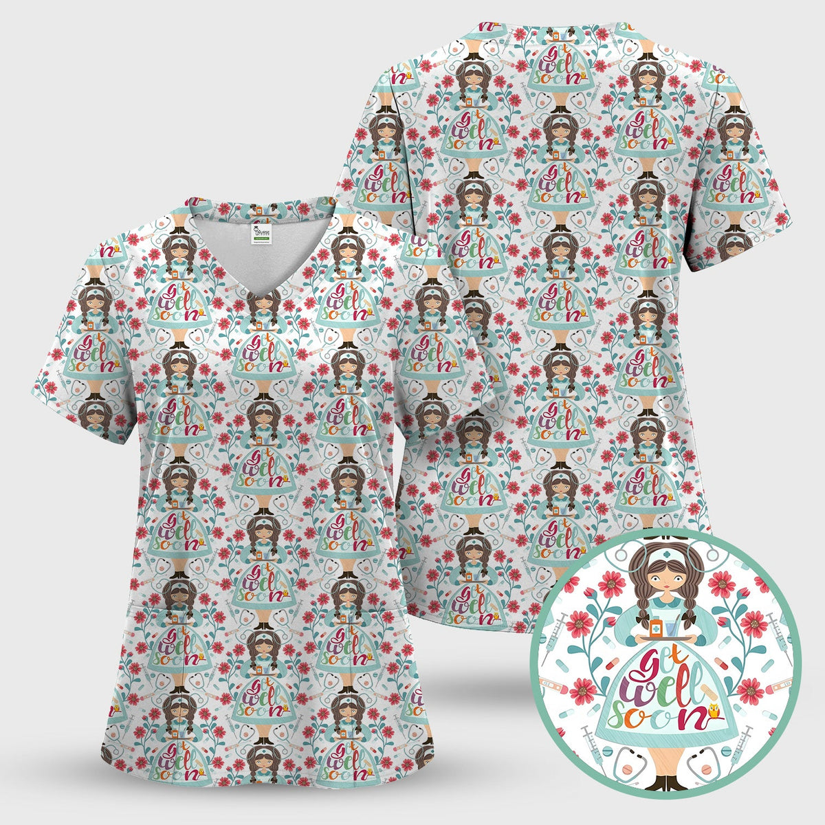 Get Well Soon Girl Floral Nurse Scrub Set