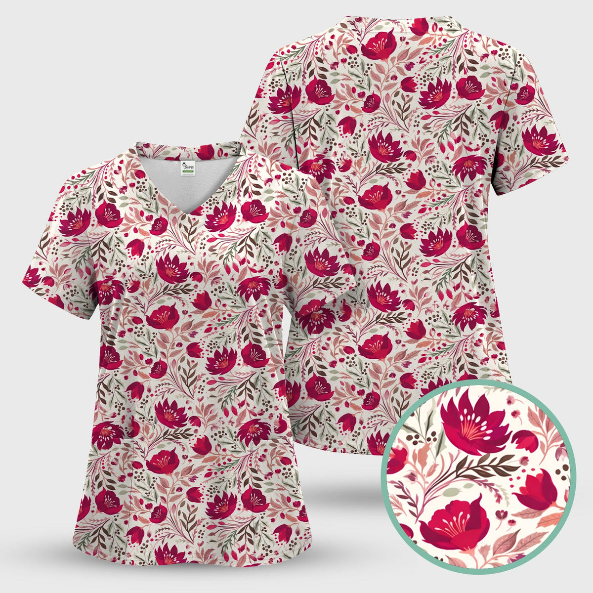 Elegant Floral Botanical Nurse Scrub Set