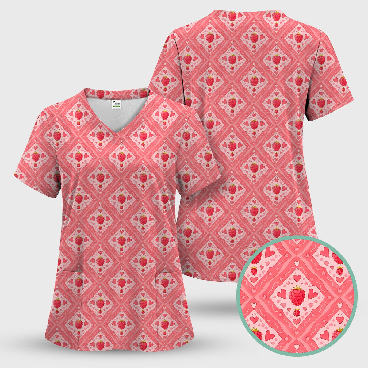 Sweet Red Cherry Gingham Nurse Scrub Set