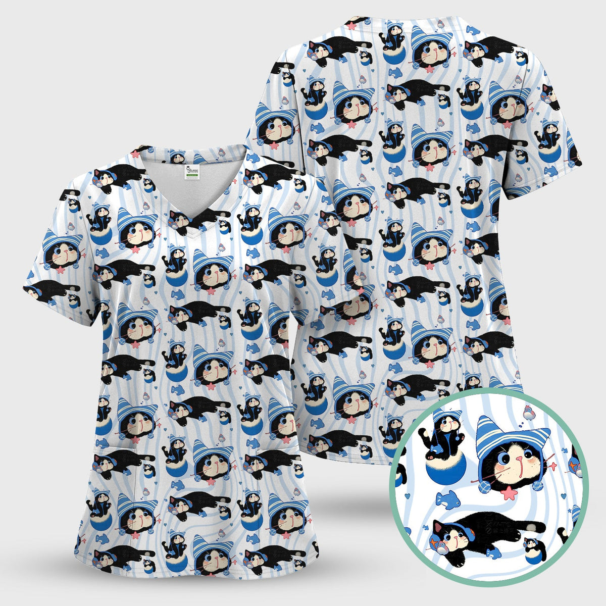 Kitten Fish Nurse Scrub Top