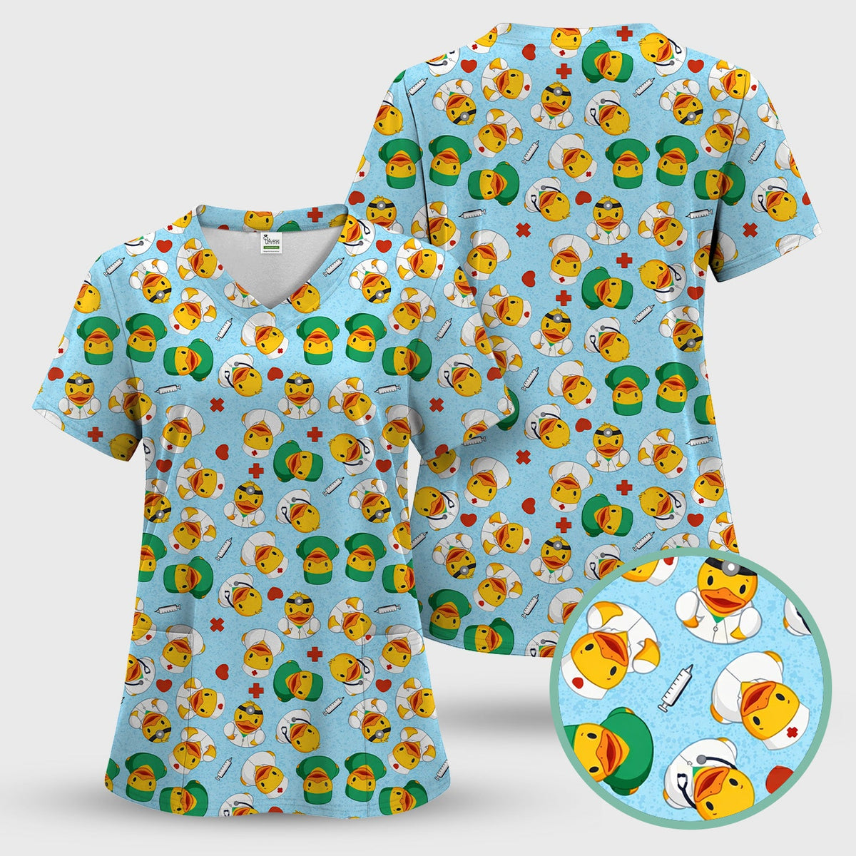 Duck Doctor Cartoon Nurse Scrub Top