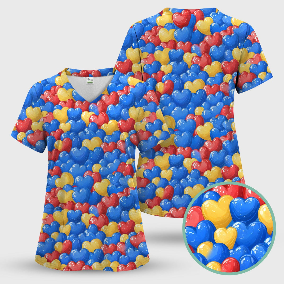 Colorful Autism Heart Nurse Scrub Set