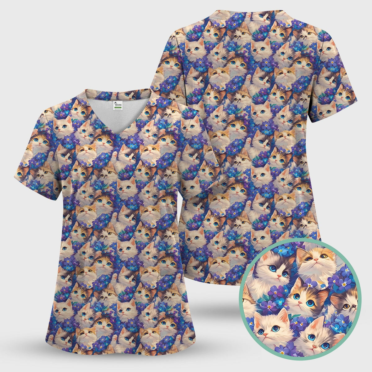Cute Blue Eyed Kitten Nurse Scrub Set