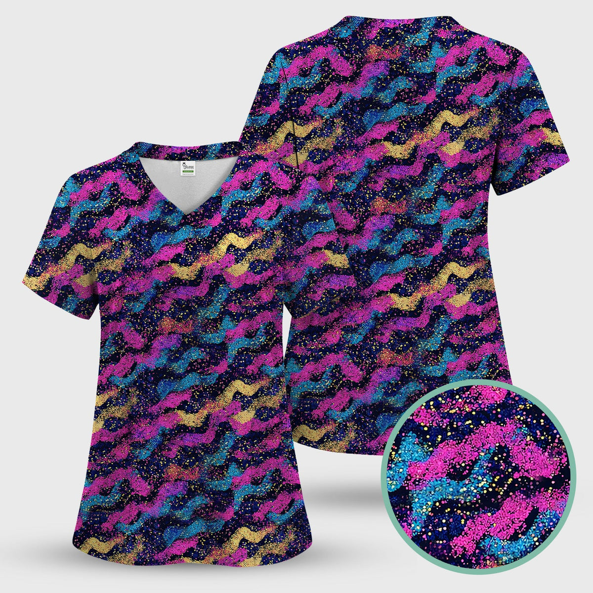 Neon Glitter Galaxy Nurse Scrub Set