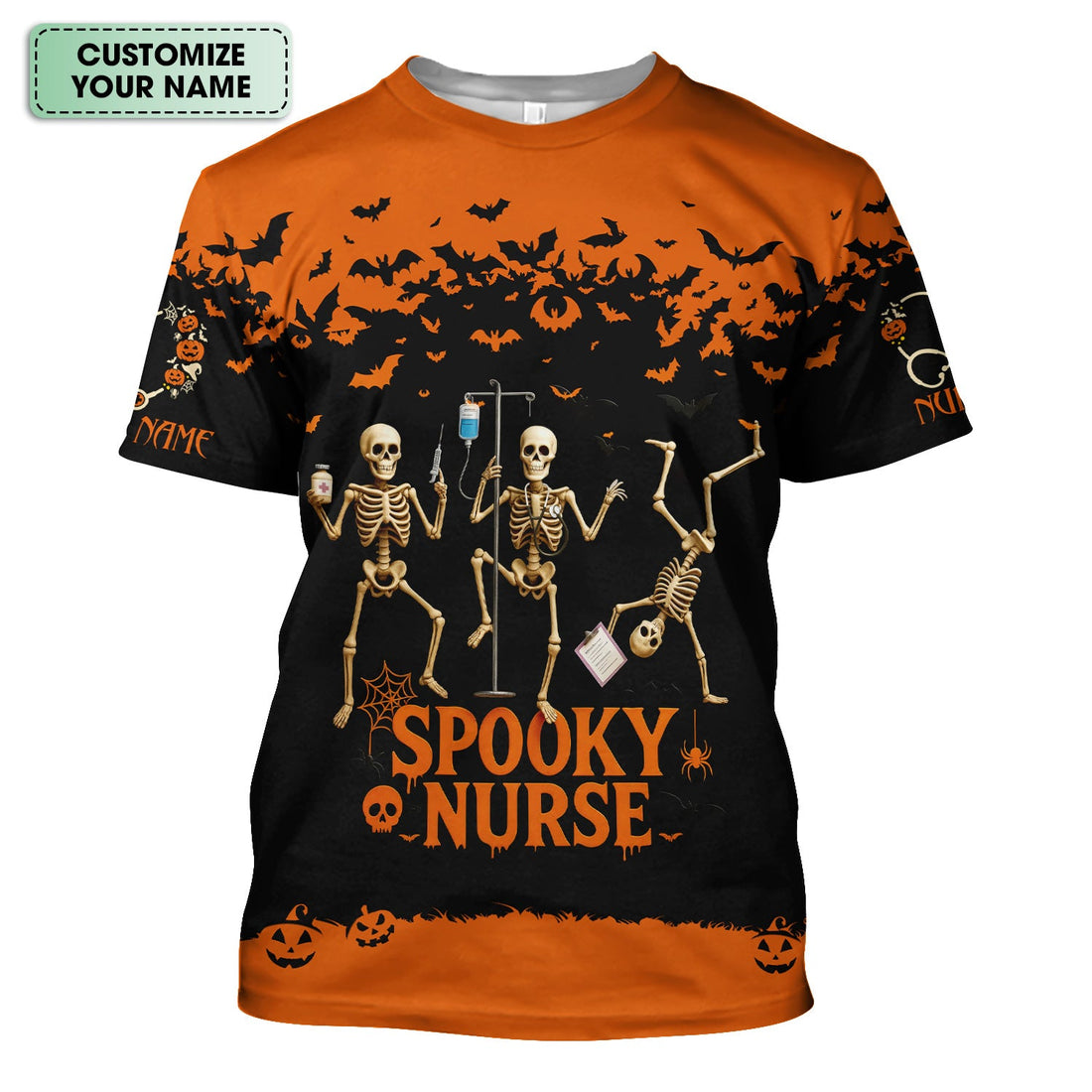Personalized Spooky Skeleton Halloween Nurse Shirt