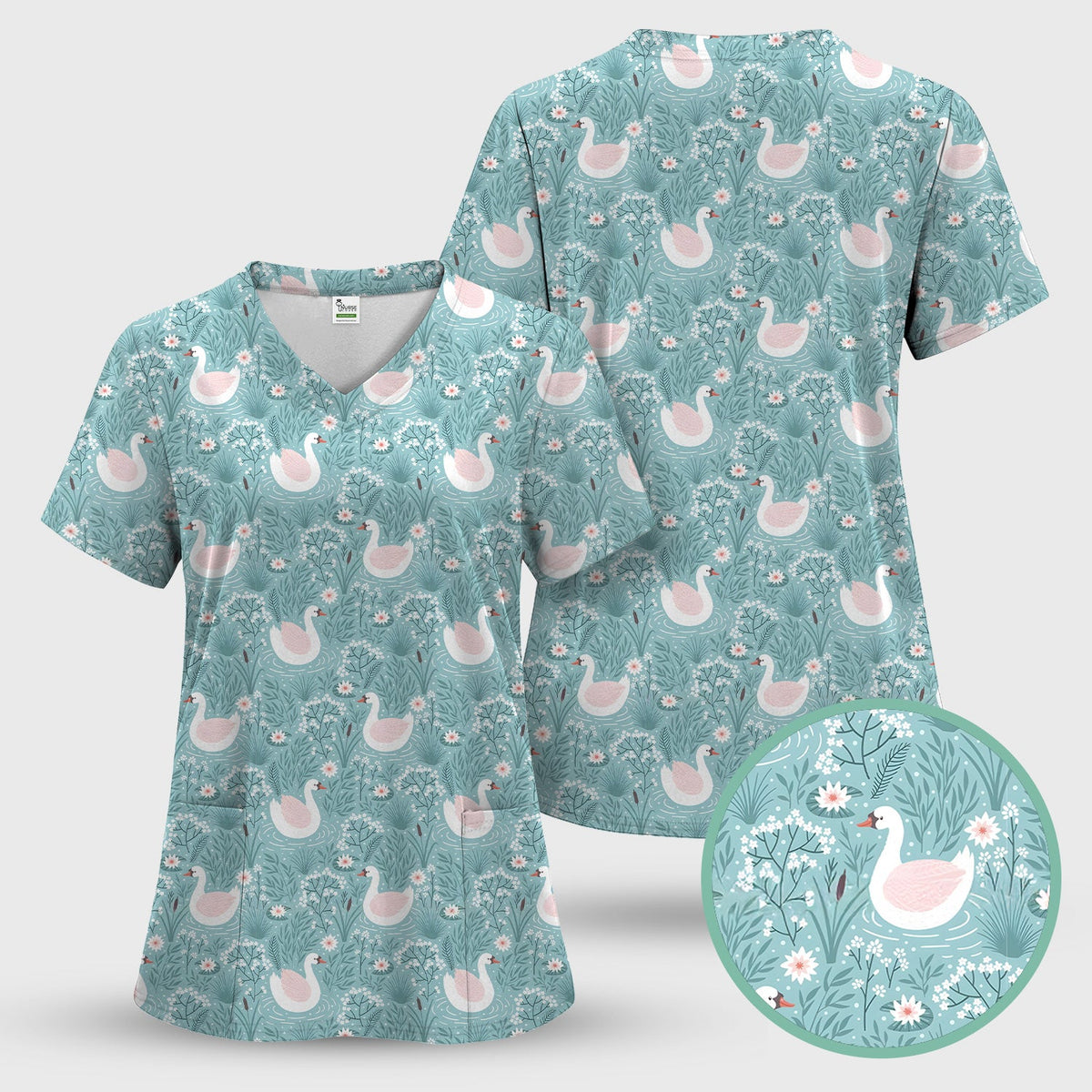 Sweet Swan Waterlily Garden Nurse Scrub Top