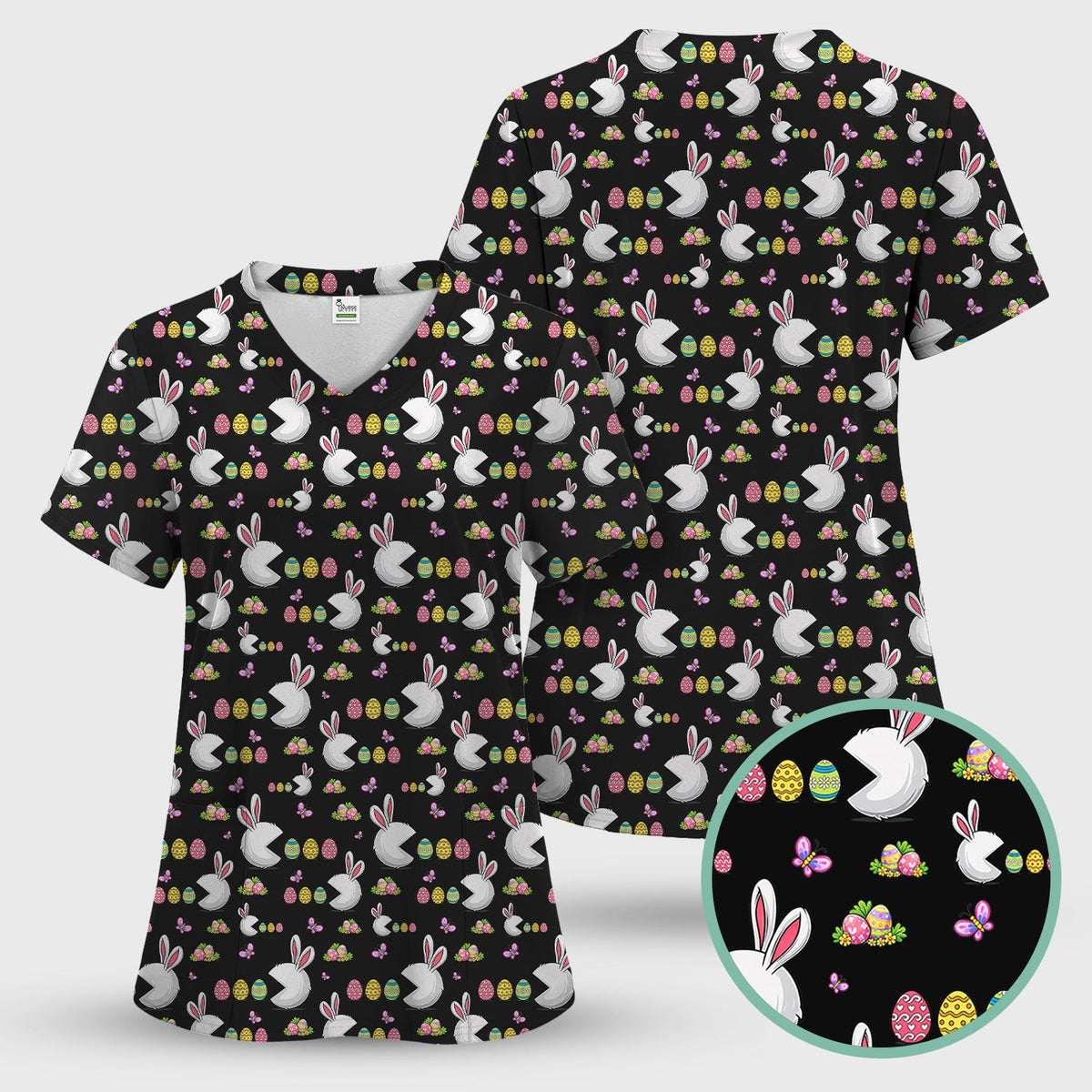 Bunny Colorful Eggs Nurse Scrub Set - Easter Gift