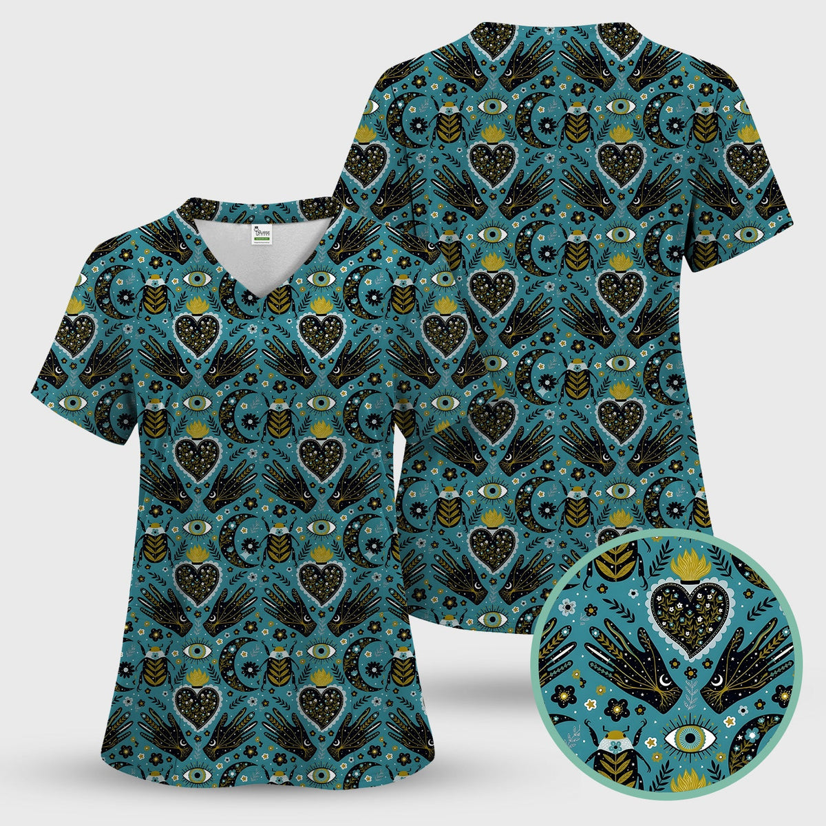 Mystic Celestial Heart Evil Eye Nurse Scrub Set