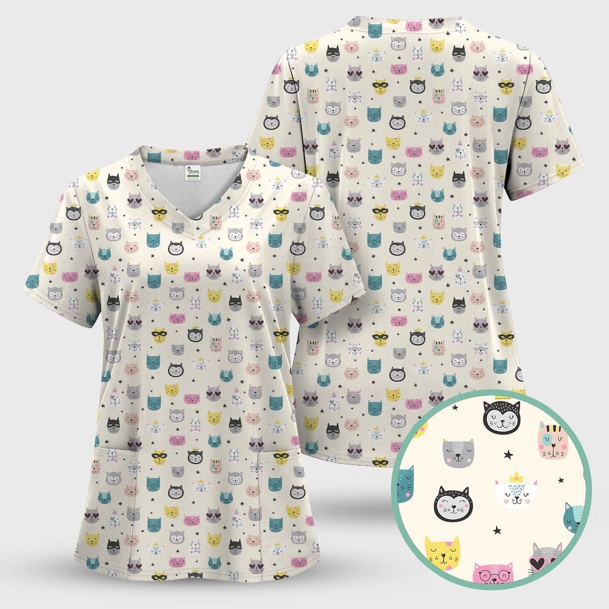 Colorful Cat Nurse Scrub Top