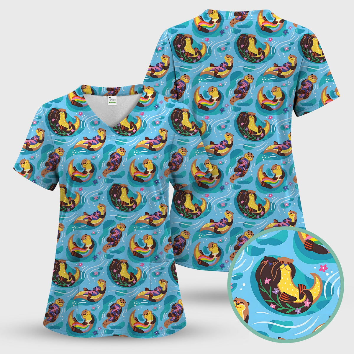 Otter Floating River Rainbow Nurse Scrub Set