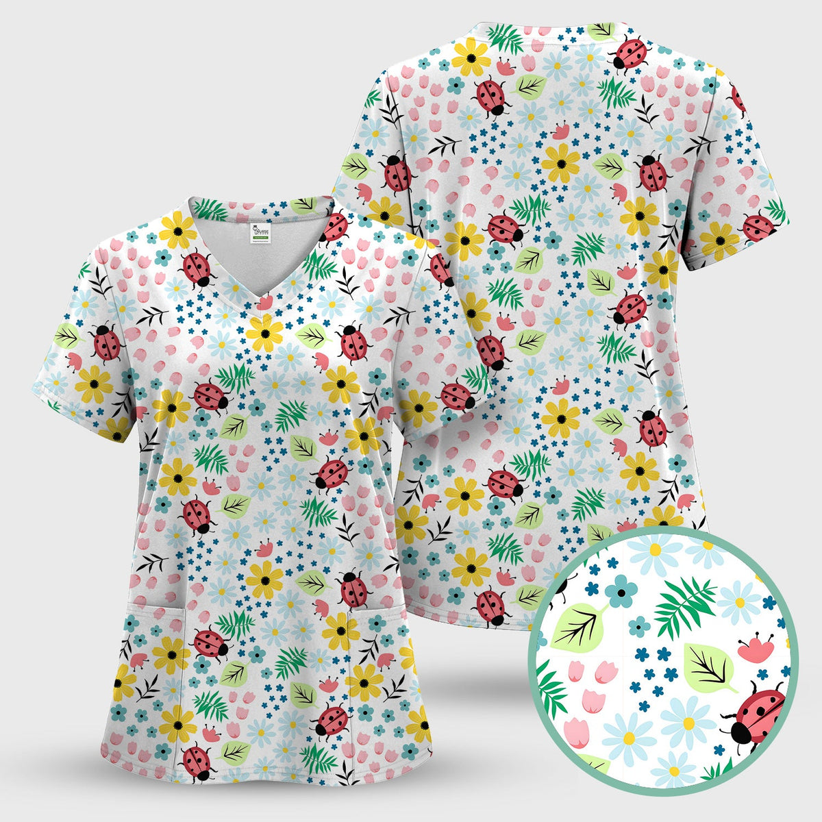Ladybug Floral Garden Nurse Scrub Set