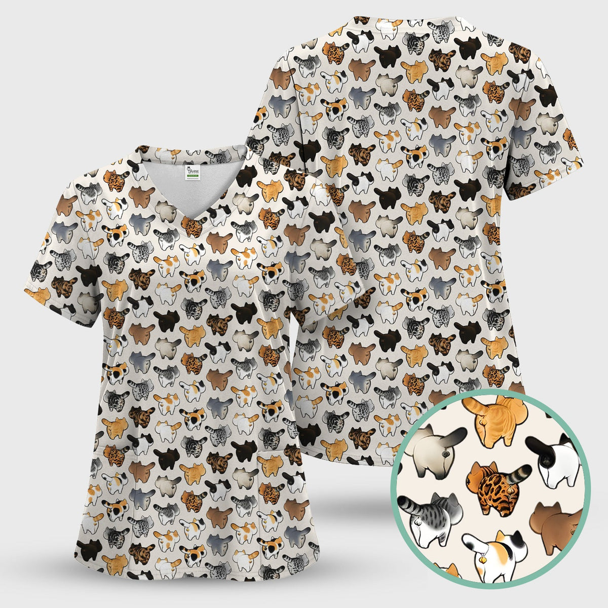 Cat Butt Nurse Scrub Top